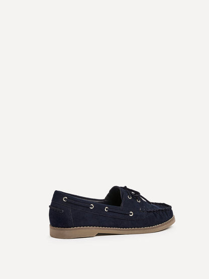 Frame Navy Faux Suede Boat Shoes