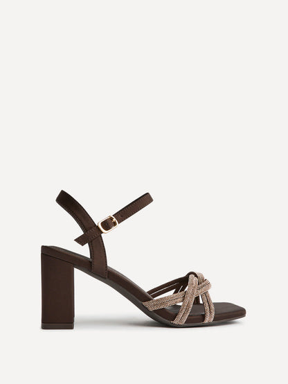 Gemini Brown Diamante Heeled Sandals