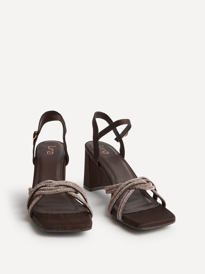 Gemini Brown Diamante Heeled Sandals