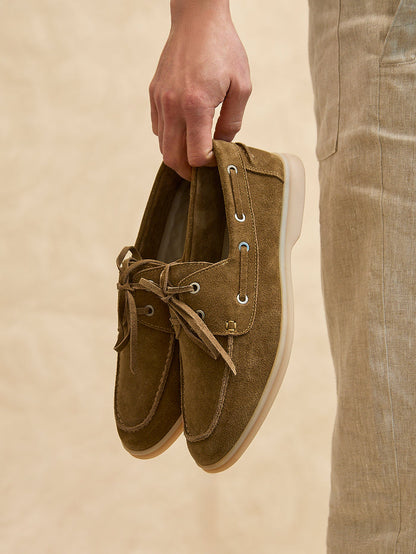 Gianni Mens Tan Suede Leather Boat Shoes