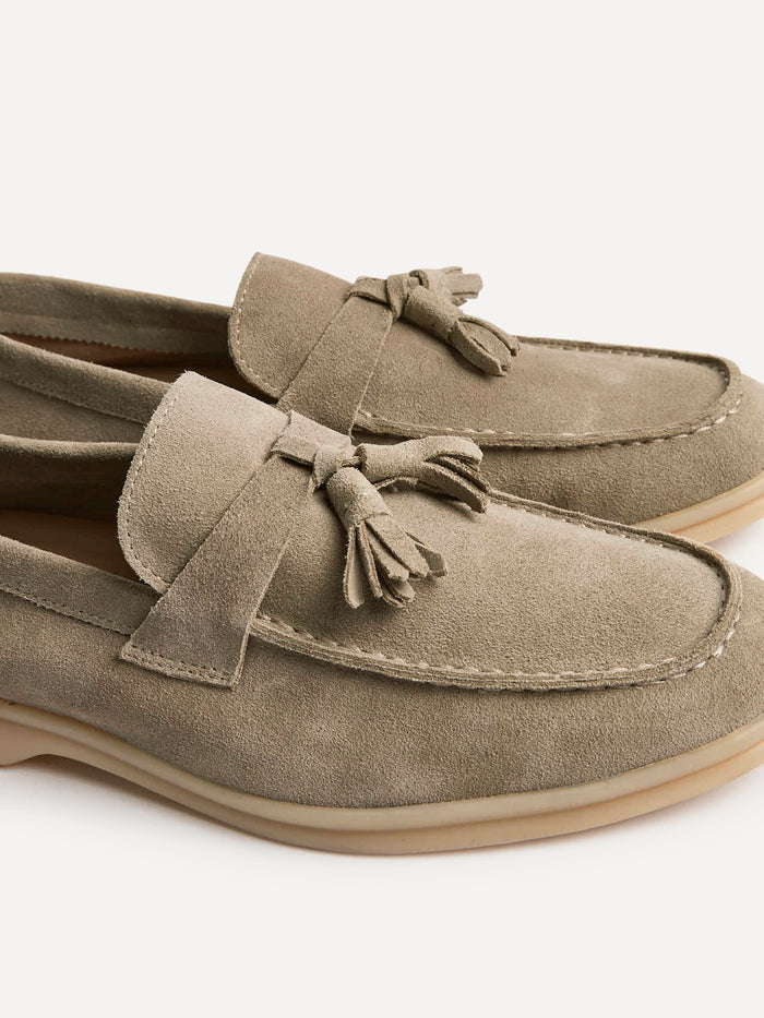 Giorgio Mens Taupe Suede Leather Tassel Loafers