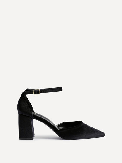 Glam Black Velvet Block Court Heels