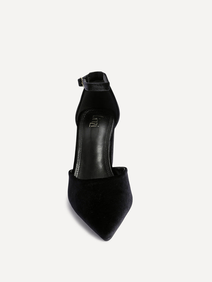Glam Black Velvet Block Court Heels