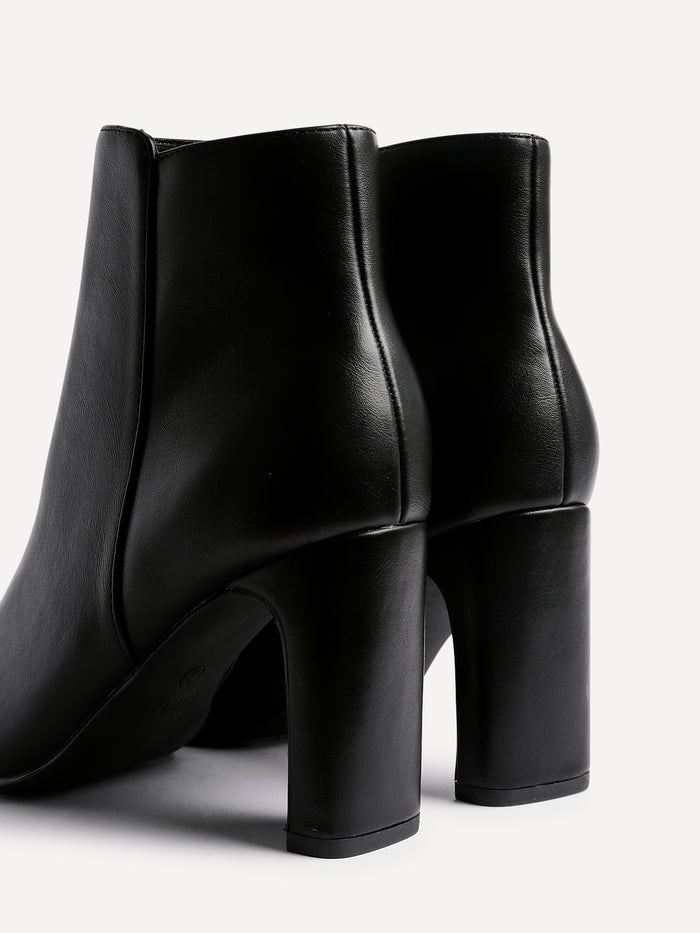 Glance Black Faux Leather Heeled Ankle Boots
