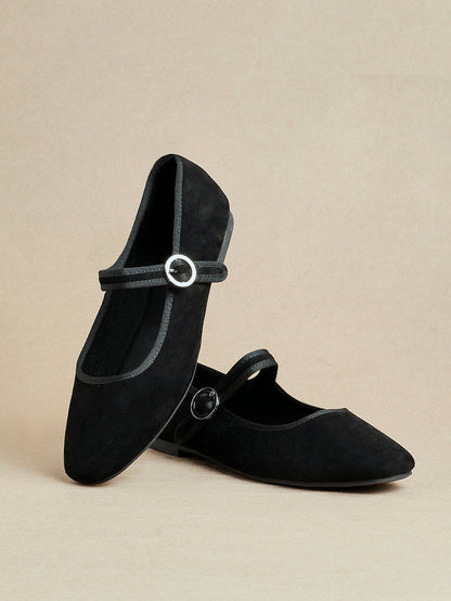 Graceful Black Faux Suede Ballet Pumps