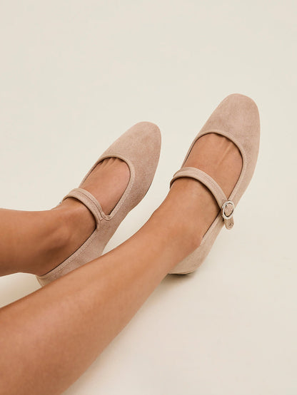 Graceful Nude Faux Suede Ballet Pumps