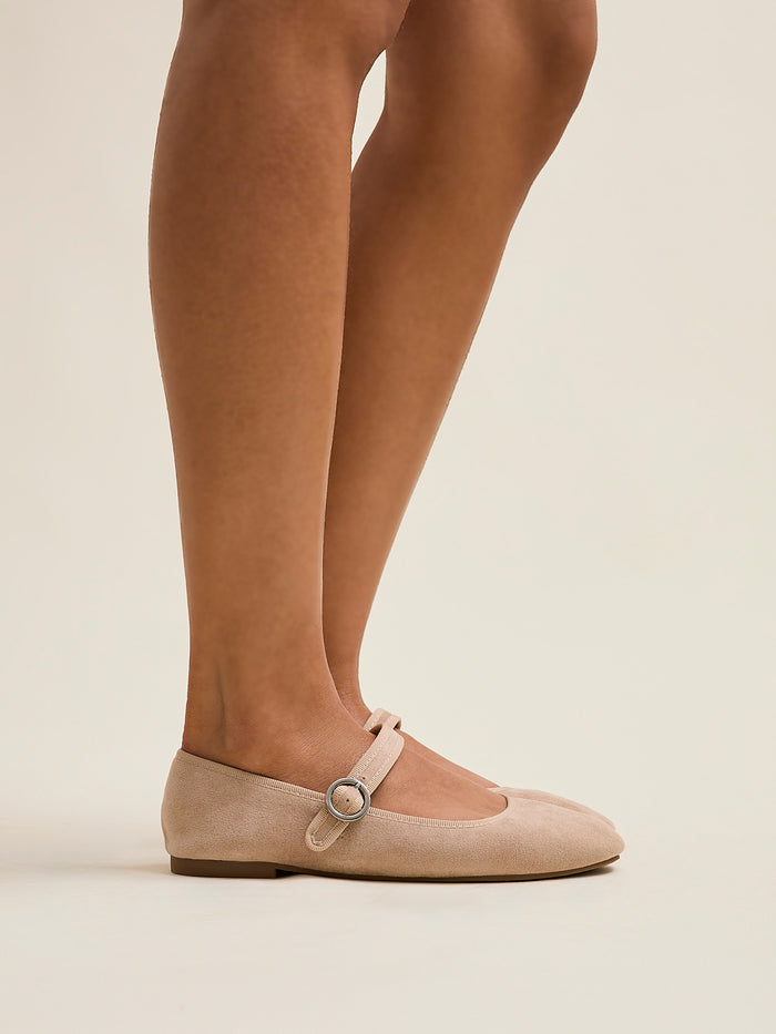 Graceful Nude Faux Suede Ballet Pumps