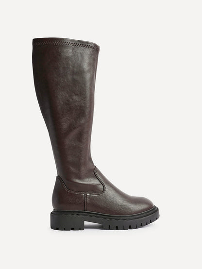 Hallie Brown Faux Leather Long Boots