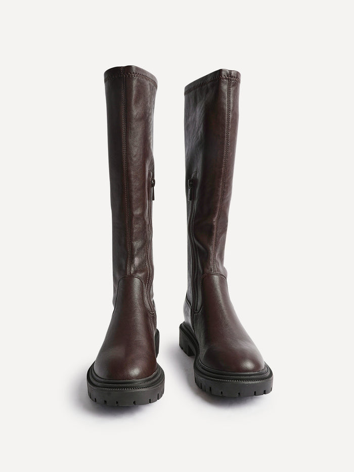 Hallie Brown Faux Leather Long Boots