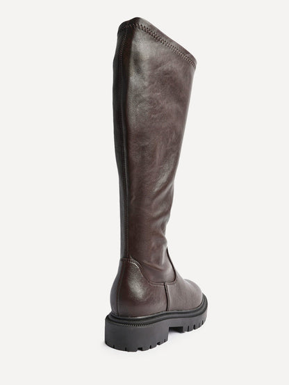 Hallie Brown Faux Leather Long Boots