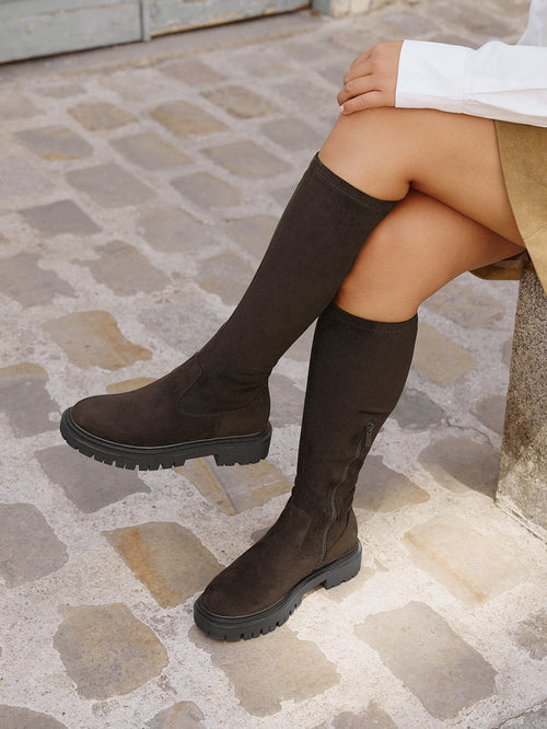 Hallie Brown Faux Suede Long Boots
