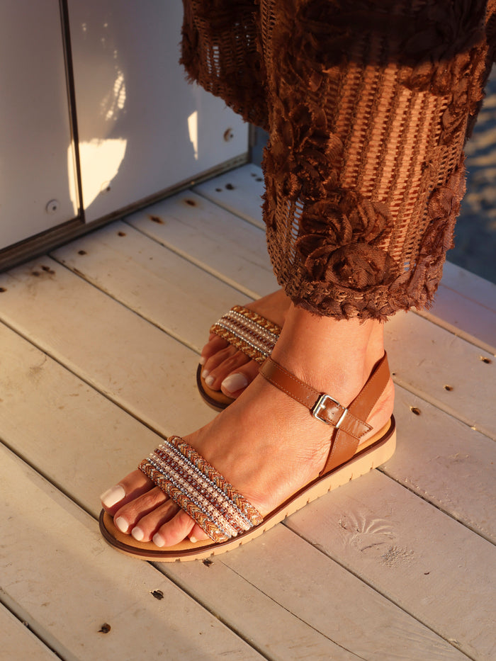 Halo Tan Embellished Sandals