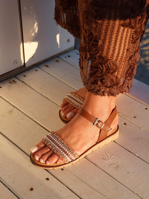 Halo Tan Embellished Sandals