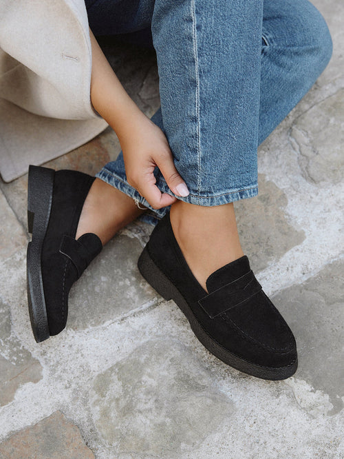 Hilton Black Faux Suede Penny Loafer