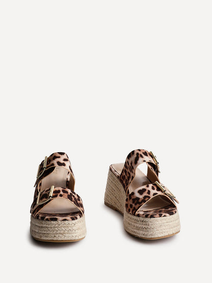 Impact Leopard Print Espadrille Wedge Mules