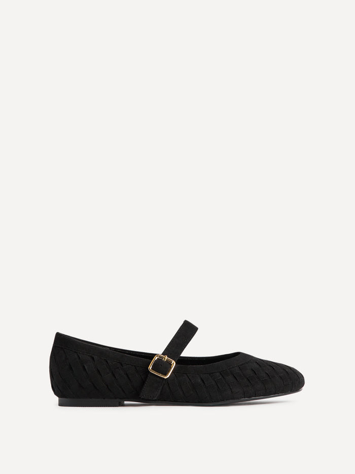 Index Black Faux Suede Handwoven Mary Jane Pumps