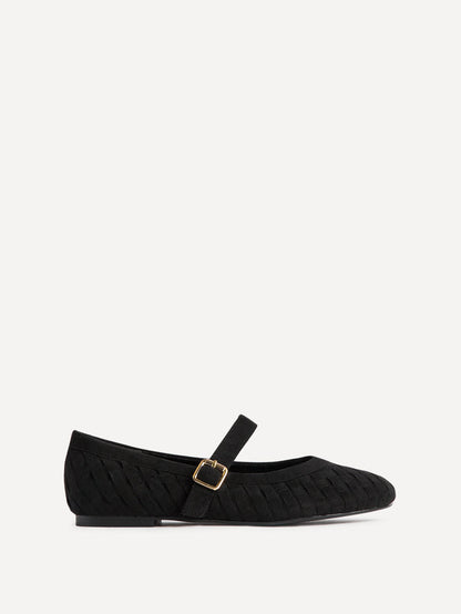 Index Black Faux Suede Handwoven Mary Jane Pumps