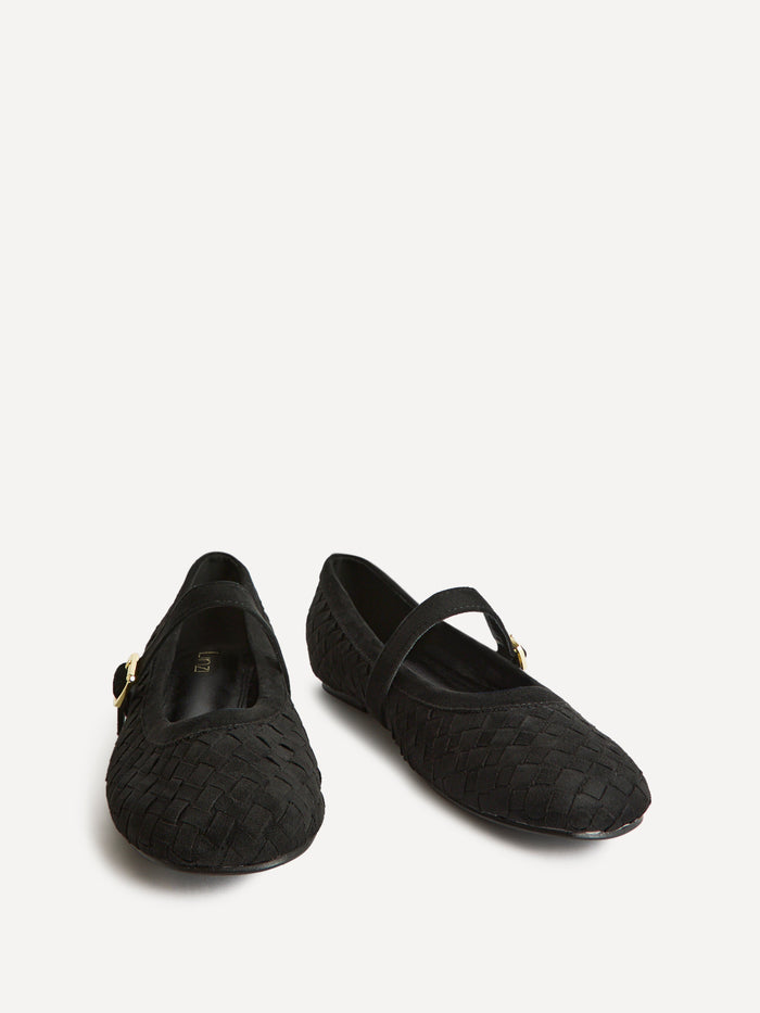 Index Black Faux Suede Handwoven Mary Jane Pumps