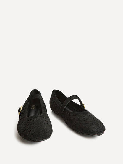 Index Black Faux Suede Handwoven Mary Jane Pumps