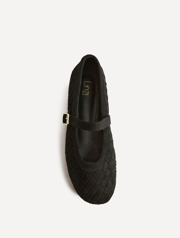 Index Black Faux Suede Handwoven Mary Jane Pumps