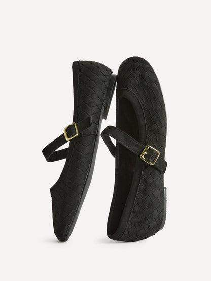 Index Black Faux Suede Handwoven Mary Jane Pumps