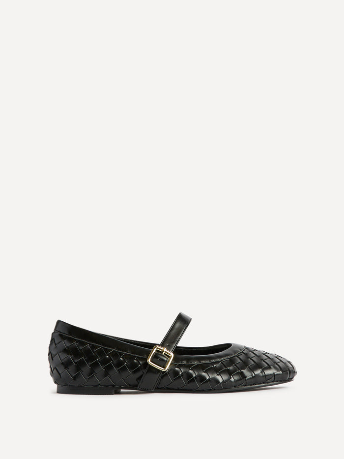 Index Black Handwoven Mary Jane Pumps