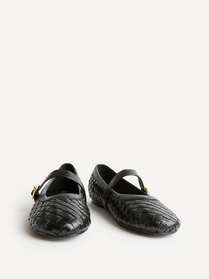 Index Black Handwoven Mary Jane Pumps