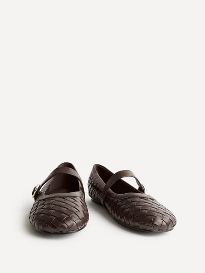 Index Brown Handwoven Mary Jane Pumps