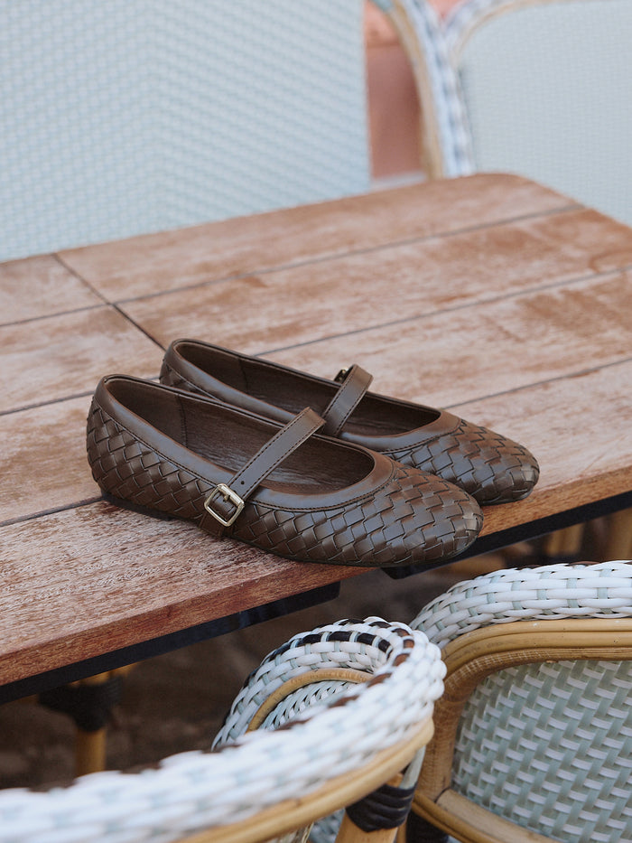 Index Brown Handwoven Mary Jane Pumps