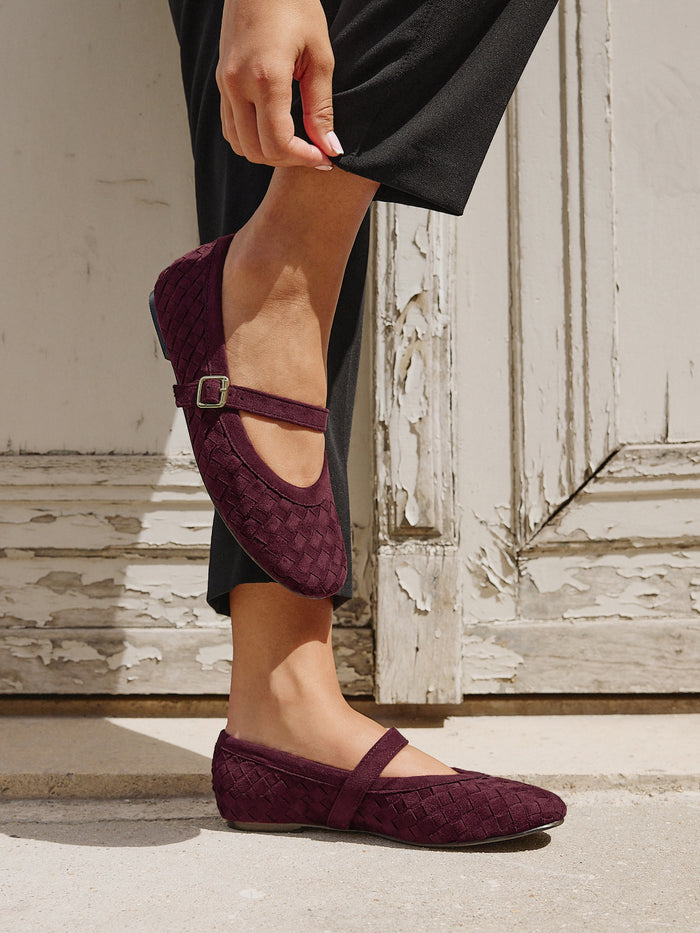 Index Burgundy Faux Suede Handwoven Mary Jane Pumps