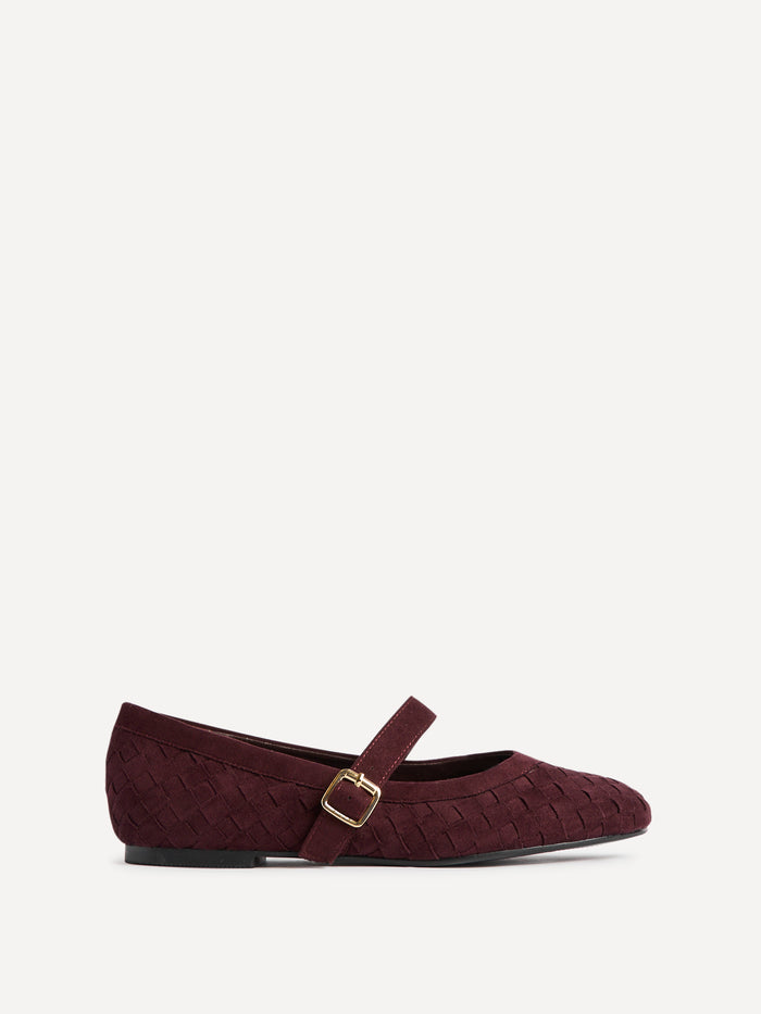 Index Burgundy Faux Suede Handwoven Mary Jane Pumps