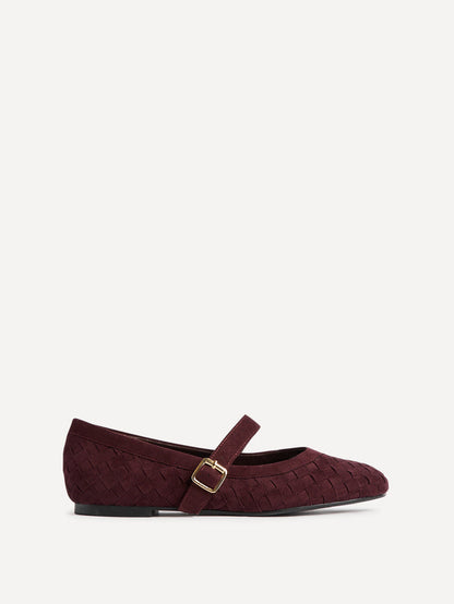 Index Burgundy Faux Suede Handwoven Mary Jane Pumps
