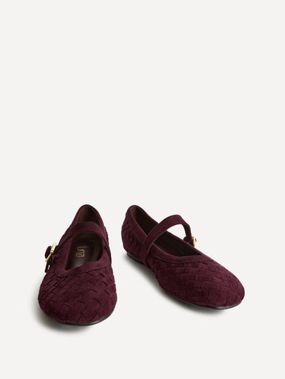 Index Burgundy Faux Suede Handwoven Mary Jane Pumps