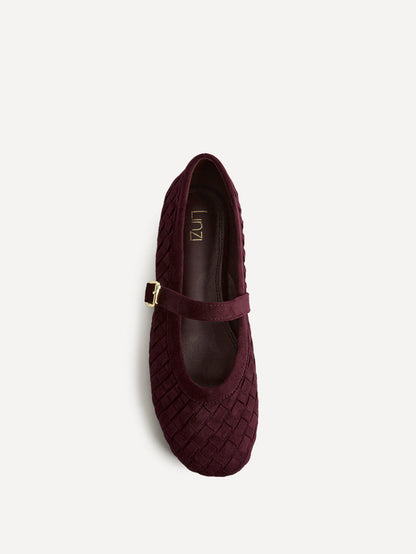 Index Burgundy Faux Suede Handwoven Mary Jane Pumps