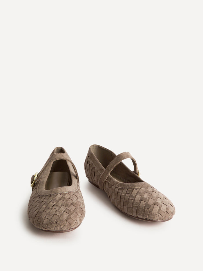 Index Taupe Faux Suede Handwoven Mary Jane Pumps