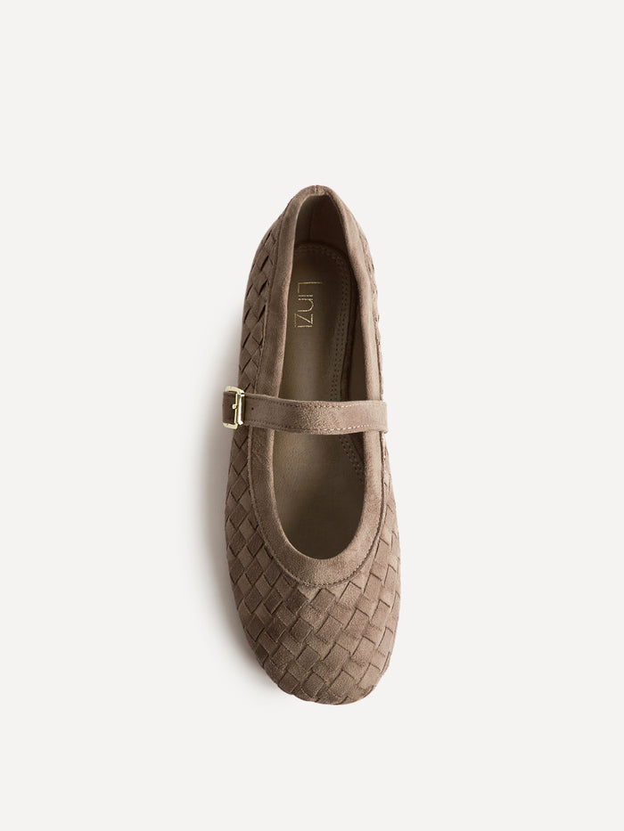 Index Taupe Faux Suede Handwoven Mary Jane Pumps