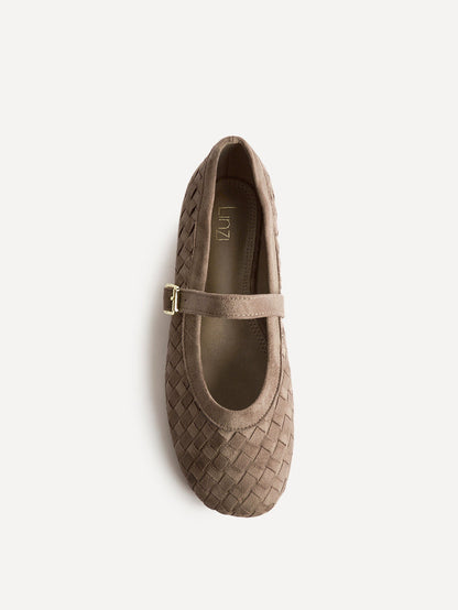 Index Taupe Faux Suede Handwoven Mary Jane Pumps