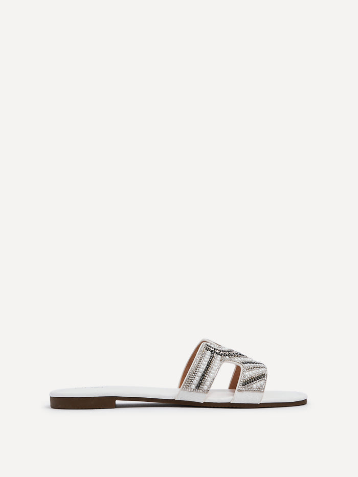 Indira White Aztec Embellished Sandals