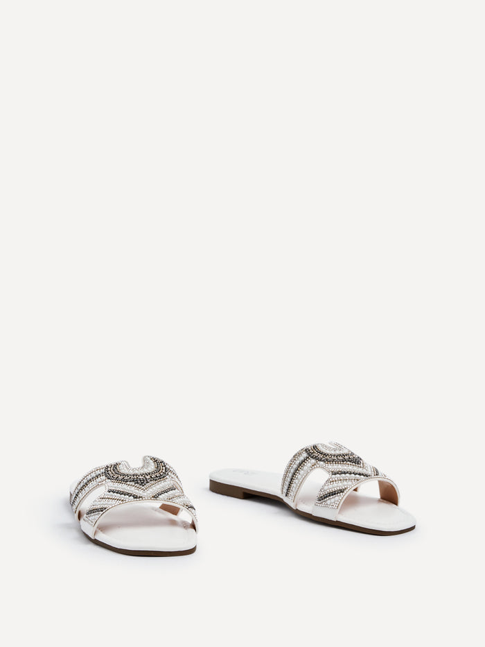 Indira White Aztec Embellished Sandals