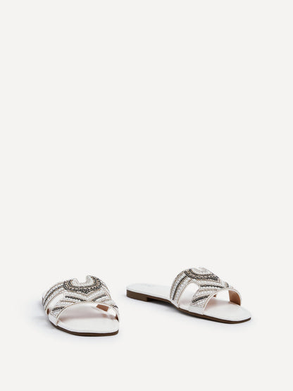 Indira White Aztec Embellished Sandals