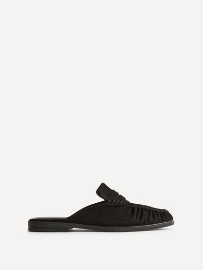 Intro Black Suede Leather Slip On Mules