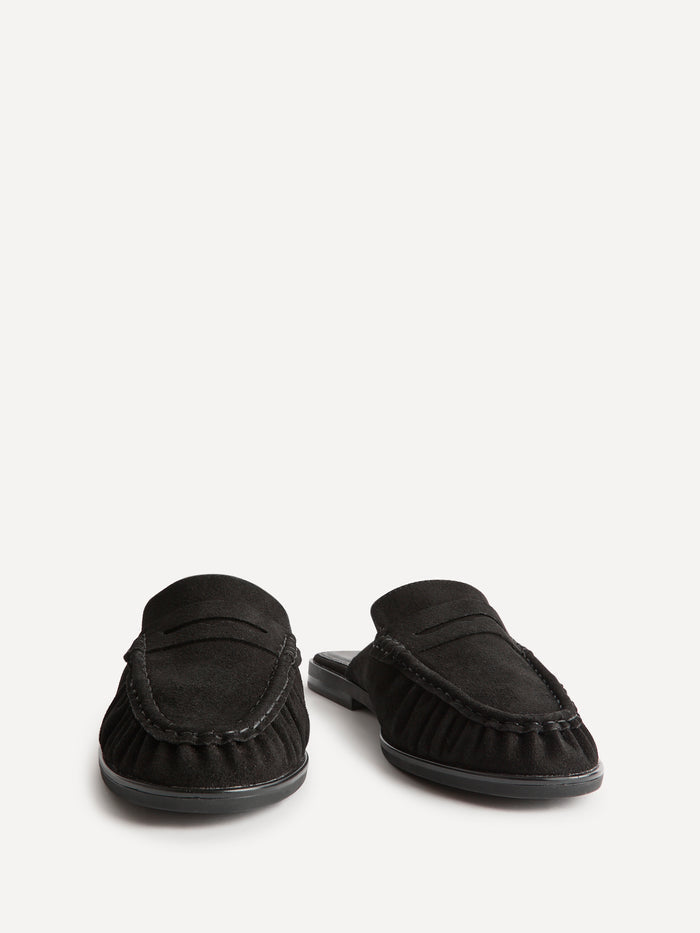 Intro Black Suede Leather Slip On Mules