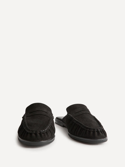 Intro Black Suede Leather Slip On Mules