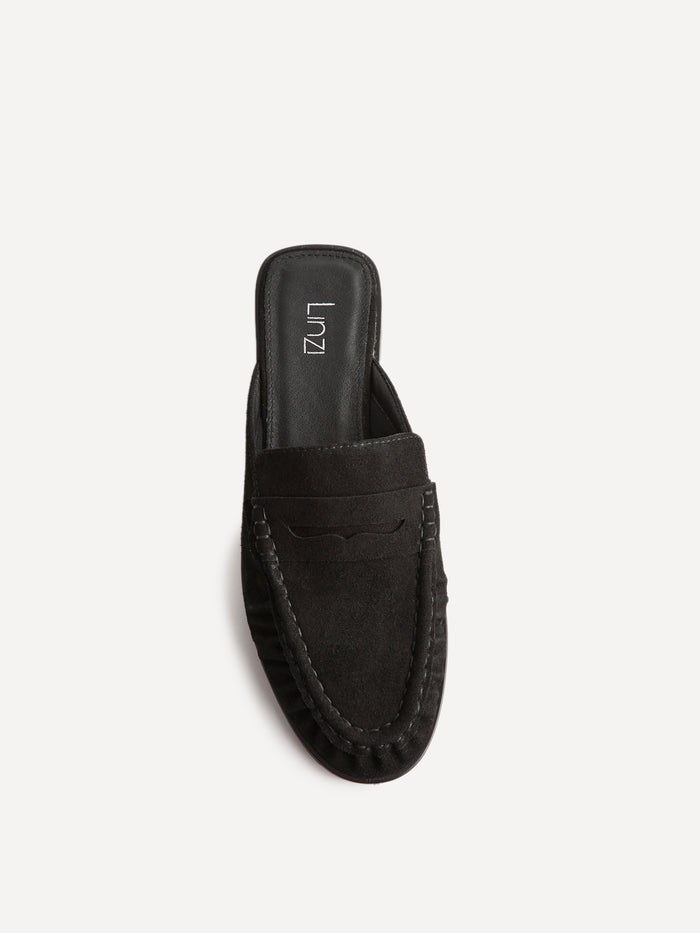 Intro Black Suede Leather Slip On Mules