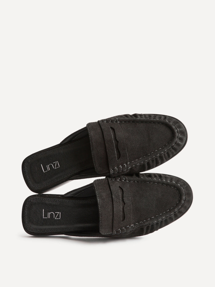 Intro Black Suede Leather Slip On Mules