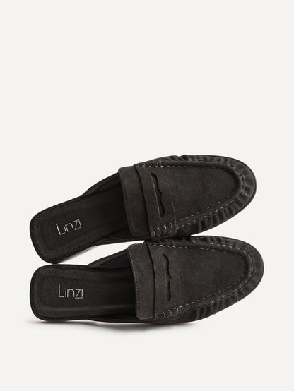Intro Black Suede Leather Slip On Mules