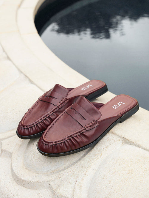 Intro Burgundy Faux Leather Slip On Mules