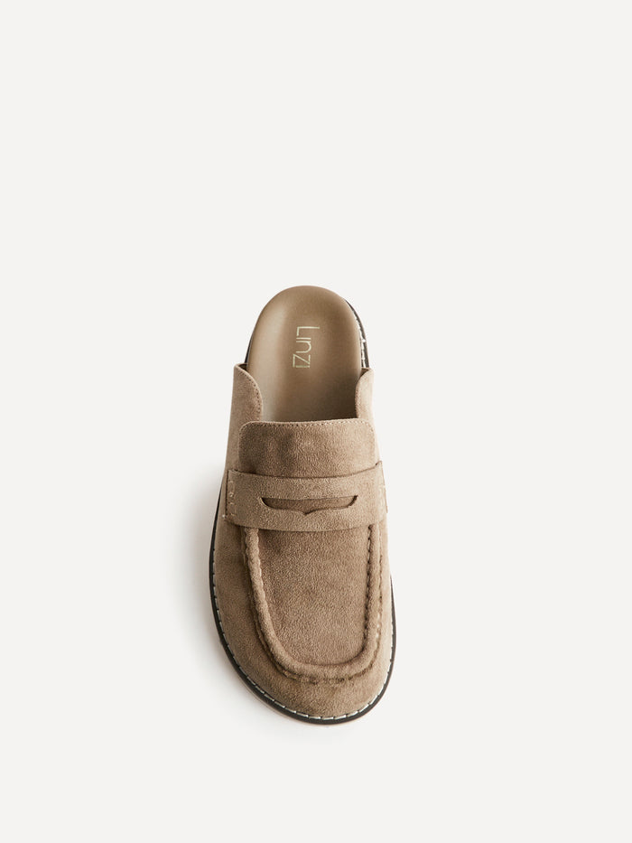 Invested Beige Faux Suede Mule Loafers