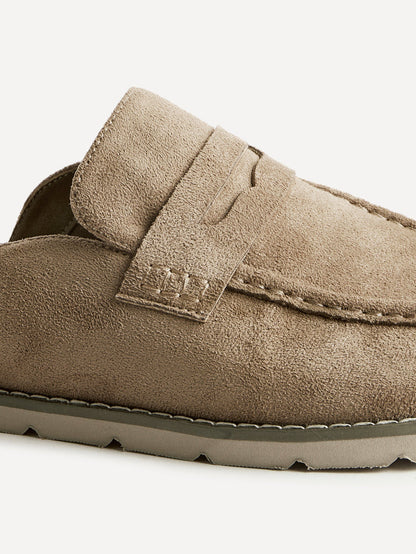 Invested Beige Faux Suede Mule Loafers
