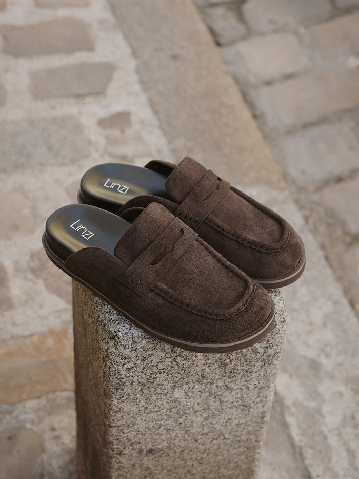 Invested Brown Faux Suede Mule Loafers